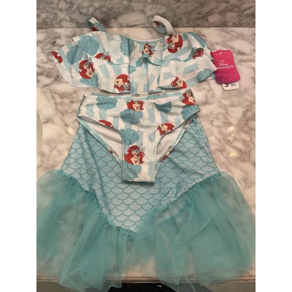 NWT Disney Ariel Swimsuit Skirt Deluxe 3 pc The Little Mermaid Size 4 - Picture 1 of 5
